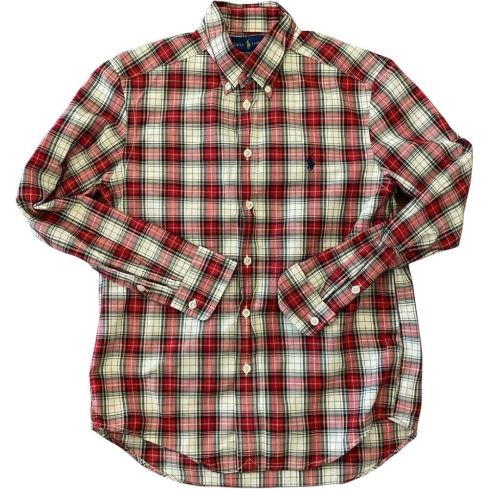 Ralph Lauren Plaid Button Down Shirt Kids Size M 10-12 Red White Long Sleeve